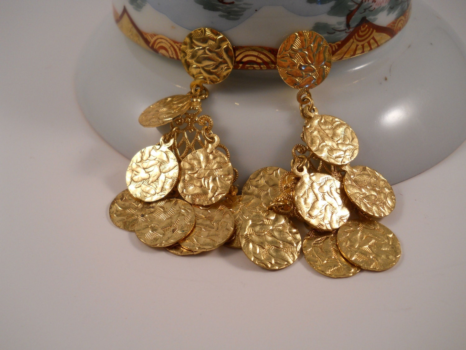 Long Dangle Drop Earrings Clip on Style With Small circles Hanging