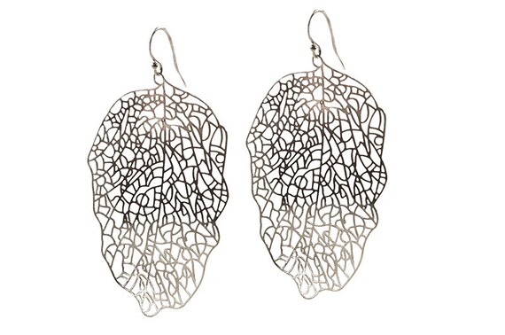 Silver Filigree Leaf Earrings - birthday gift, christmas gift