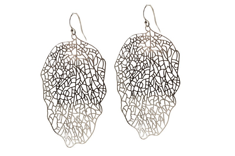 Silver Filigree Leaf Earrings - birthday gift, christmas gift