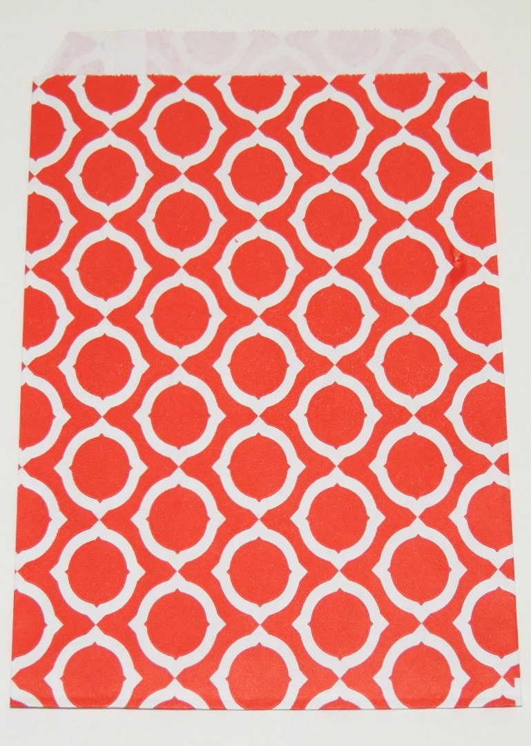 NEW...24 Red  Mod Circle Favor Bags - 5x7, Favor, Wedding, Baby Shower, Birthday, Treat - Made In Usa