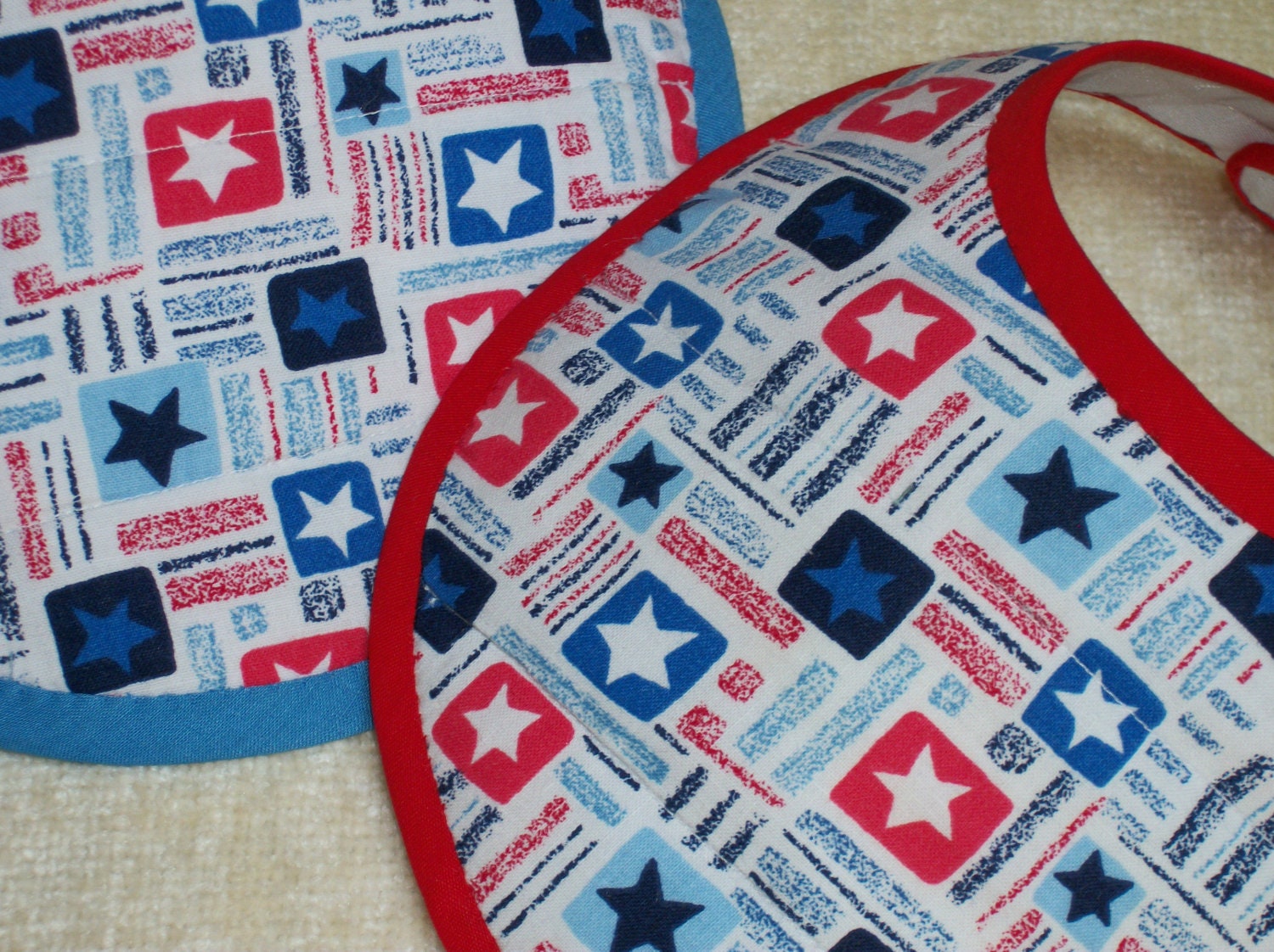 Baby bibs, red, white and blue