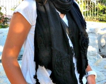 Fabric Knitted Lace Scarf  -  Shawl Scarf  Flower Scarf -  Cowl Scarf -  fatwoman