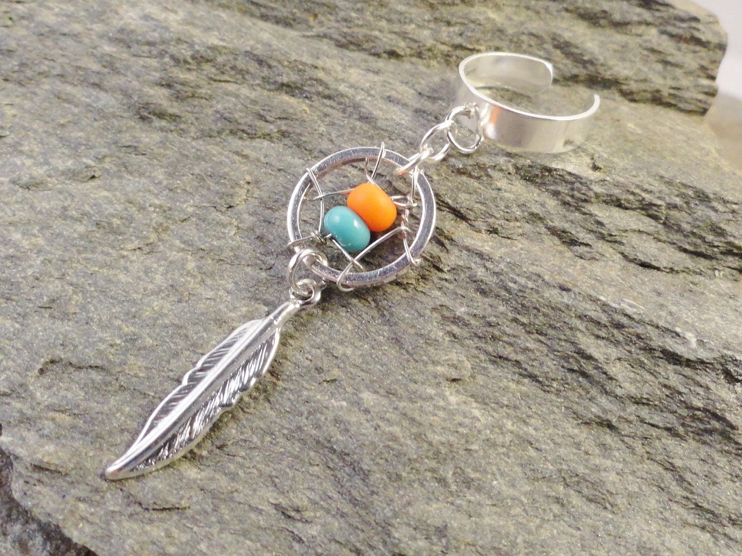 Dream Catcher Ear Cuff, YOU CHOOSE Bead COLOR Bohemian Single Dangle Earring Pierceless