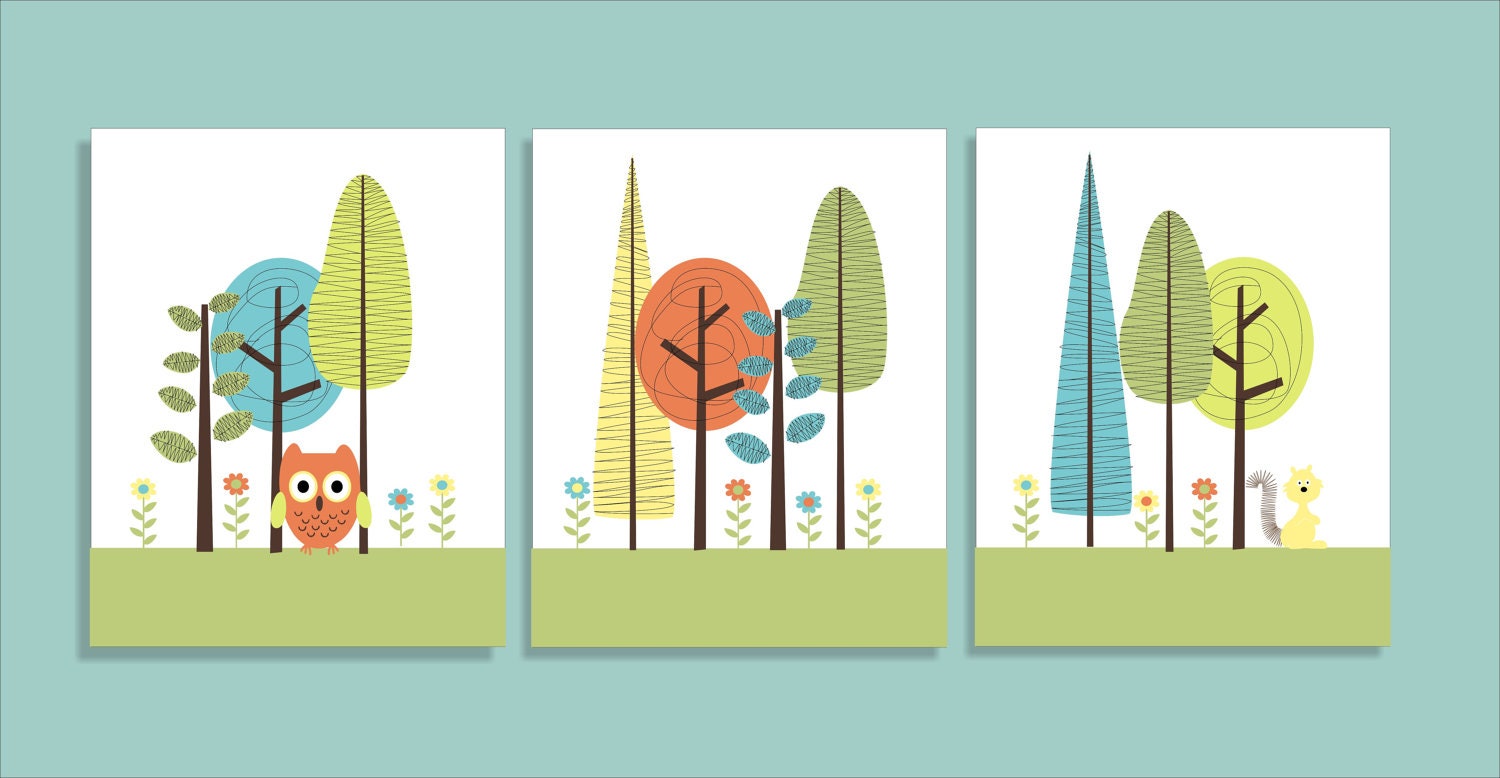 Tree, Treehouse, Kids Bathroom Art Prints, Children's Art Prints, Nursery Wall Art- inspired by Target- Set of three 8x10