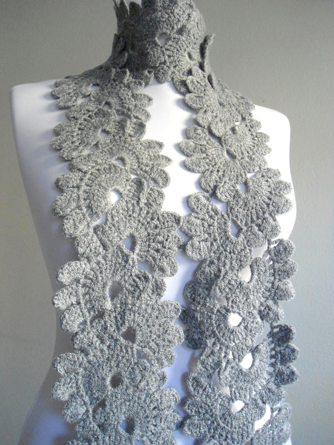 Ready to ship Crocheted Gray, Lace Neckwarmer,fashion,autumn,Holiday Accessories,Christmas,Halloween,gift