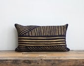 Karnataka pillow cover hand printed in Metallic gold on navy blue organic hemp 12x21 lumbar