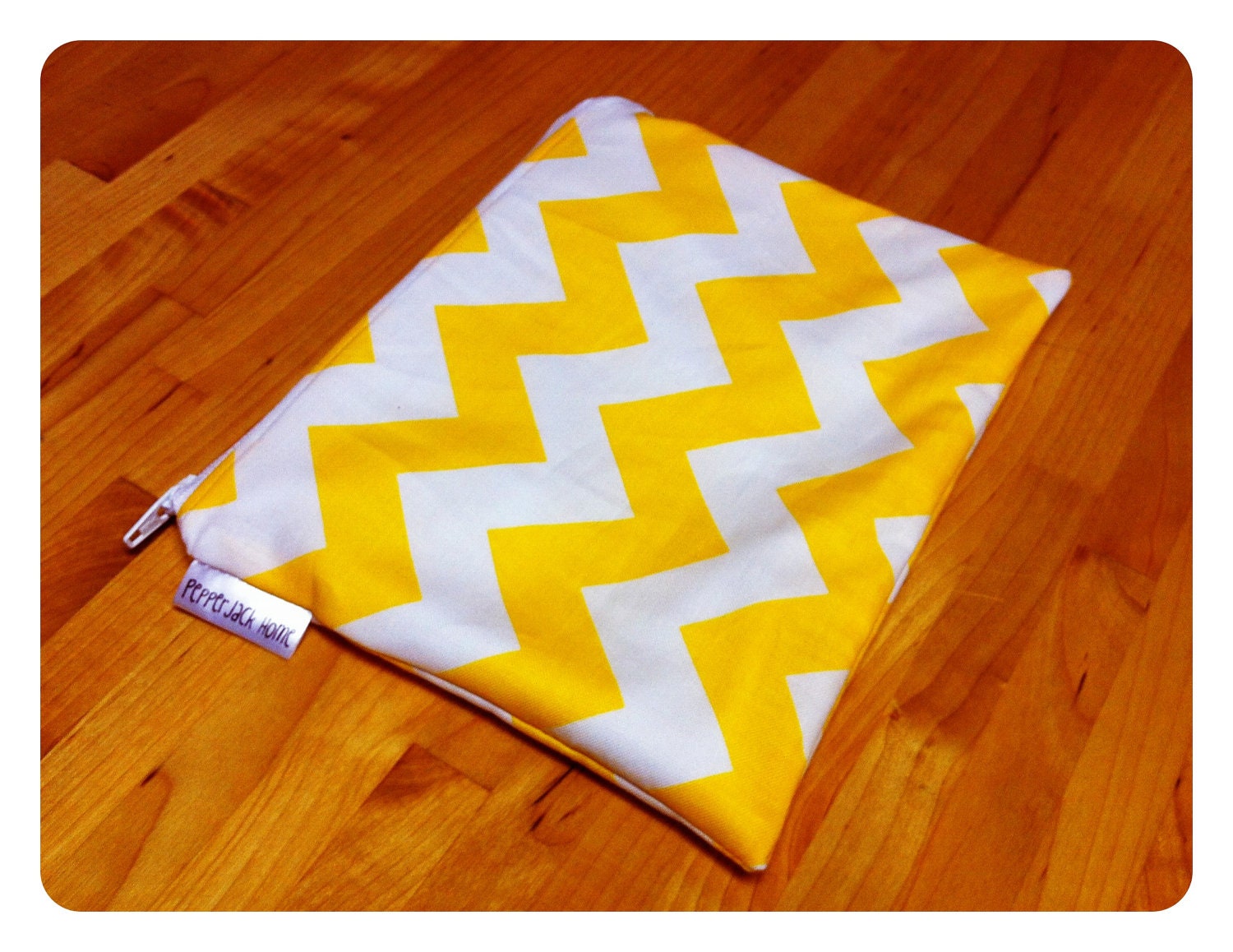 50% OFF Reusable Snack Bag 6x8 - Waterproof Zippered - Yellow Large Chevron