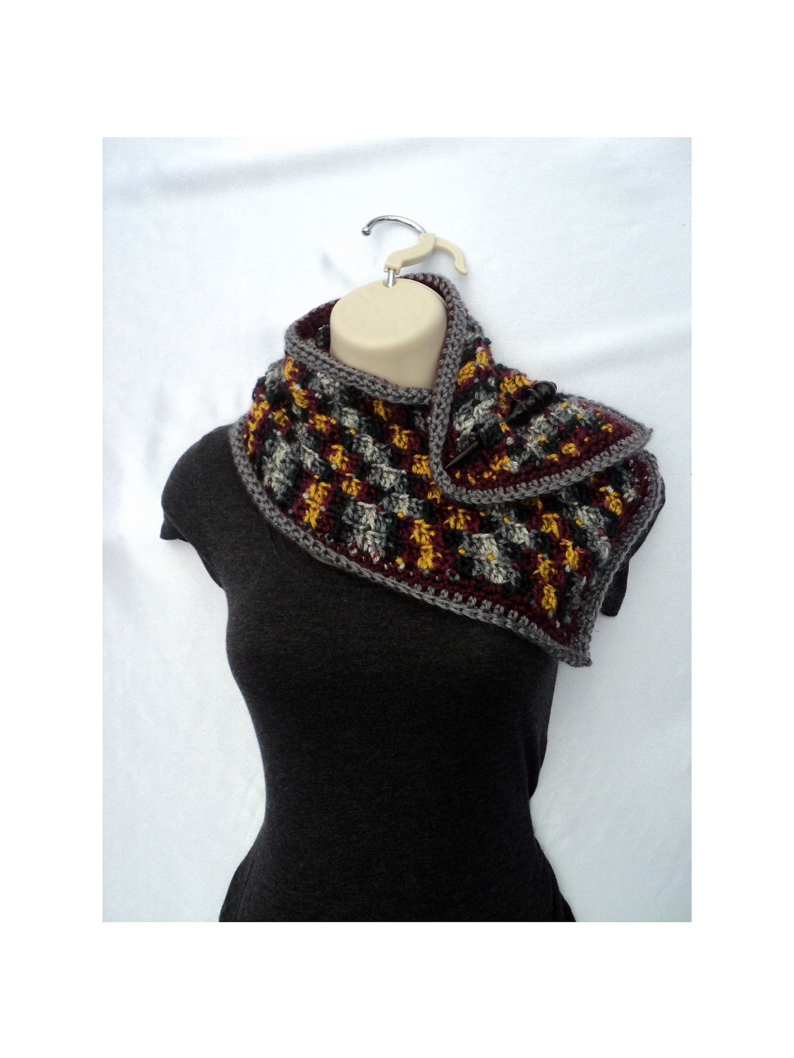 CROCHET PATTERN Popcorn Scarf Neck Warmer Wrap By Rusticcove