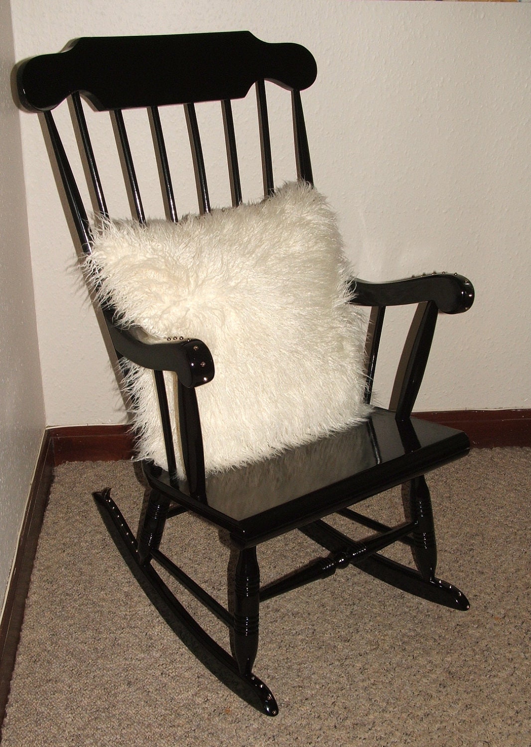 Upcycled Black Lacquered PUNK ROCKER 70s Vtg Cedar Wood STUDDED Rocking Chair