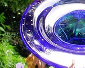 BIRD Feeder, BUTTERFLY Feeder, Garden Art, Outdoor, stained glass, copper, Cobalt Blue, 18K Gold