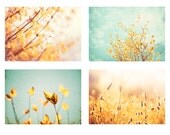 Photography Set - Four 5x7 Photographs - yellow mint green teal - turquoise print set - pastel pale nature photography - botanical wall art