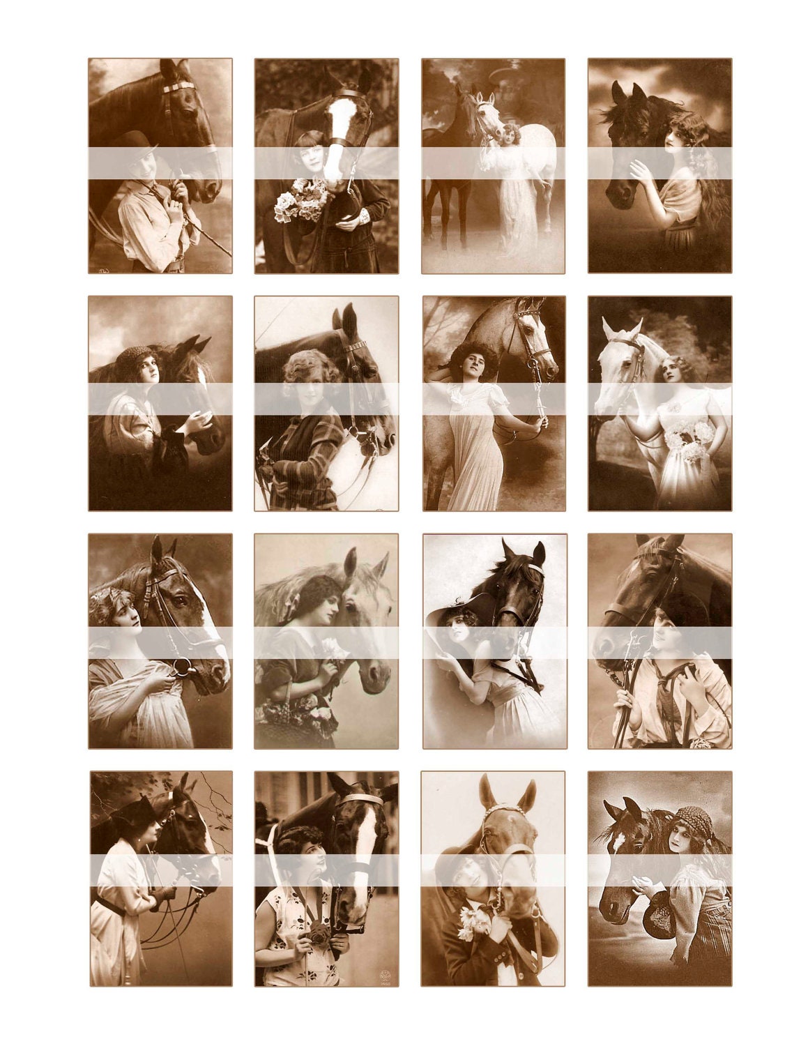 Vintage Women with Horses Images--Clipart--Clip Art--Digital Collage Sheet (8.5 by 11 inches)   195