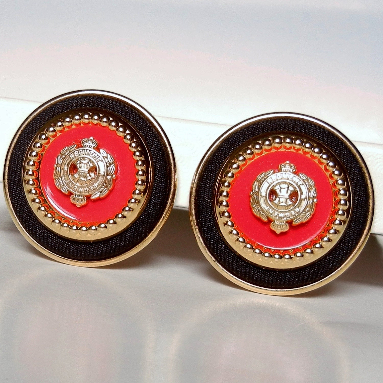Vintage Military Inspired Button Clip Earrings