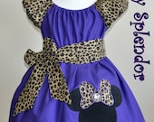 Cheetah Print  Purple Minnie Mouse Peasant Dress with Applique