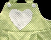 Green and White Polka Dot Overalls with Heart Shaped Pocket and Appliques  - Toddler Girl Size 1T