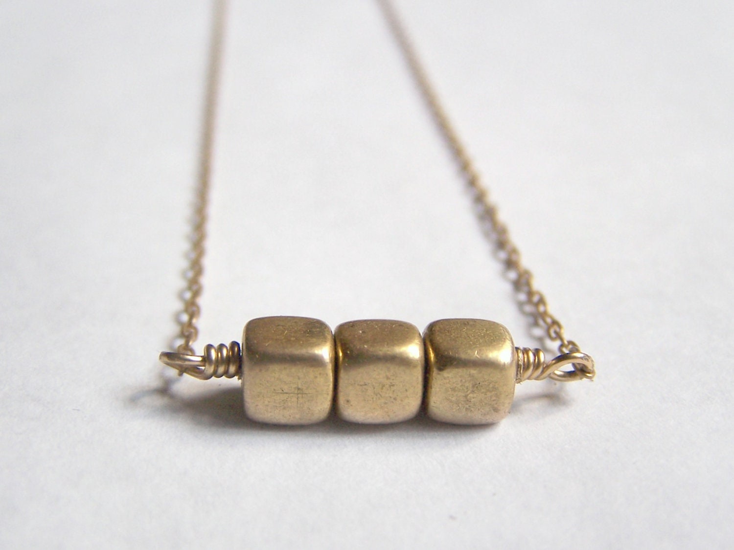 Brass Necklace, Geometric Jewelry, Metal Bead Necklace, Minimalist and Modern