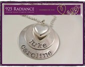 STACKED WITH LOVE - Sterling Silver Custom Hand Stamped Necklace with Large Puff Heart Charm