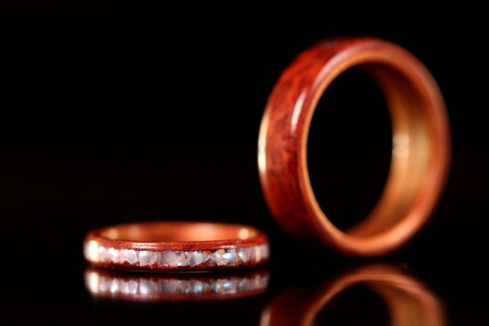 Pair of Redwood Burl with Golden Hawaiian Koa Interior and Crushed Pearl Inlay