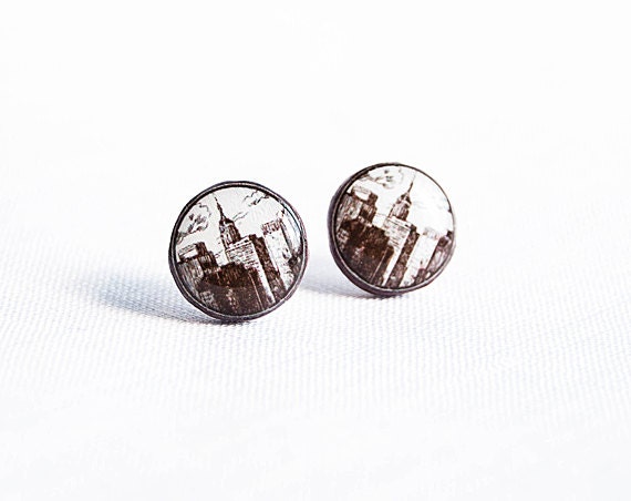 New York earrings studs, small post earrings, stud earrings