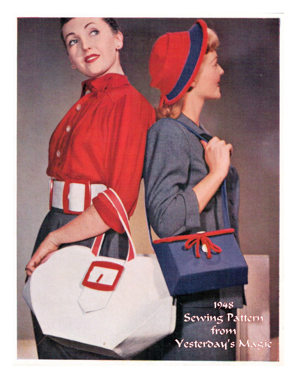 Vintage 1940's English Sewing Pattern by pdf to make Two Styles of Hand Bags a Hat and a Belt