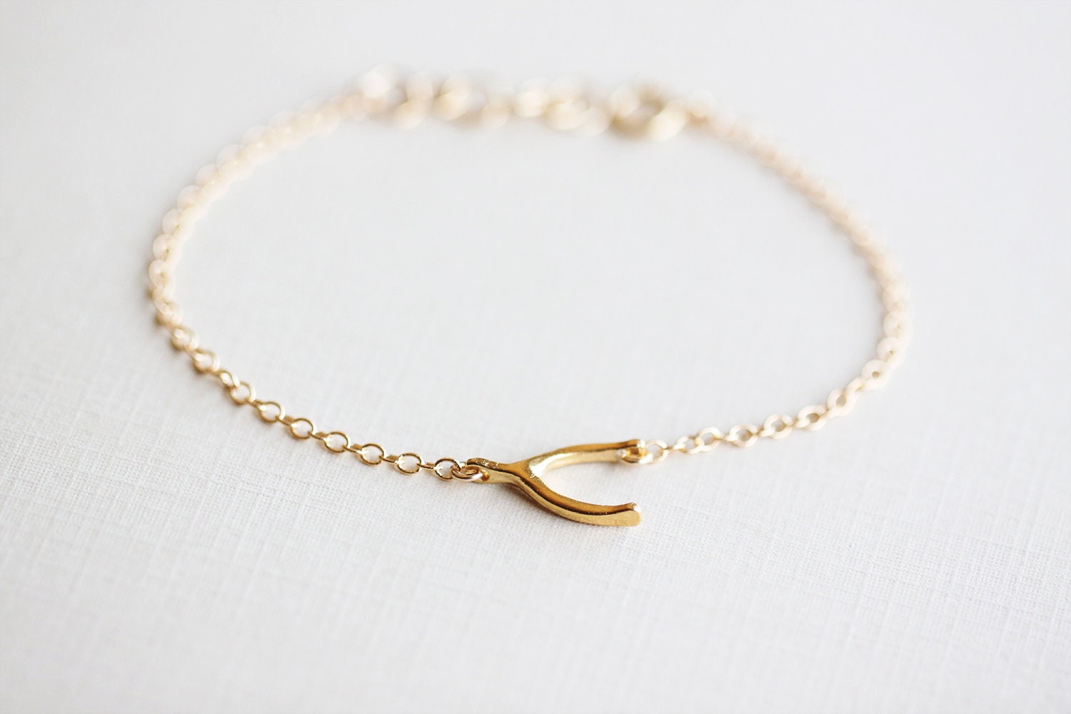 Sideways Wishbone Bracelet - gold horizontal lucky wishbone 14k gold fill jewelry by petitor etsy
