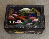 Vintage Black Enamel Jewelry Box Musical Japan