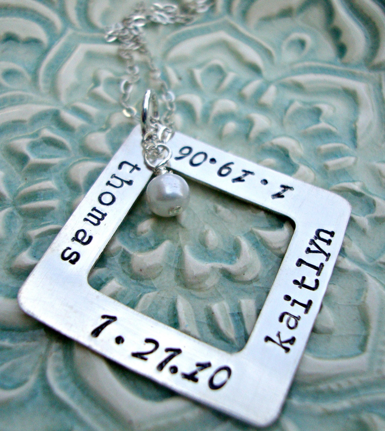 Personalized Jewelry - Hand Stamped Necklace - Open Square Necklace - Mommy Necklace - Mothers Day