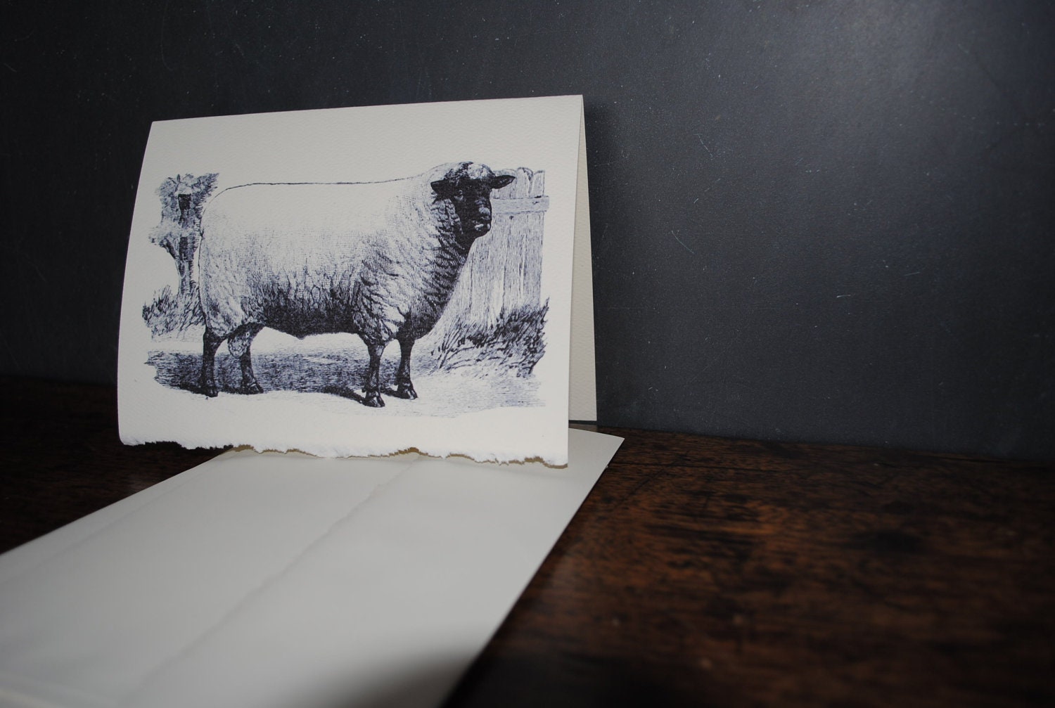 Sheep Stationery - Set of 6 - 5x7 Cards with Envelopes - Vintage Farm Animal Graphic
