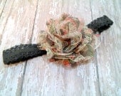 Brown Mesh and Lace Flower with FREE headband - baby headband, infant headband, toddler headband
