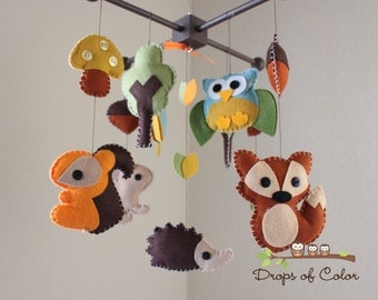 Baby Crib Mobile - Baby Mobile - Nursery Forest Crib Mobile - "Forest Little Creatures" (You Can Pick Your Colors)