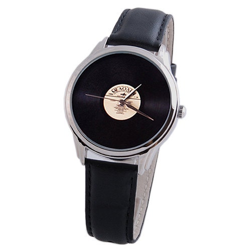 Unisex Handmade Watch with a real leather band - Vinyl LP little