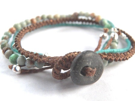 Beaded Bracelet with Beaded Loop Clasp and River Rock Button