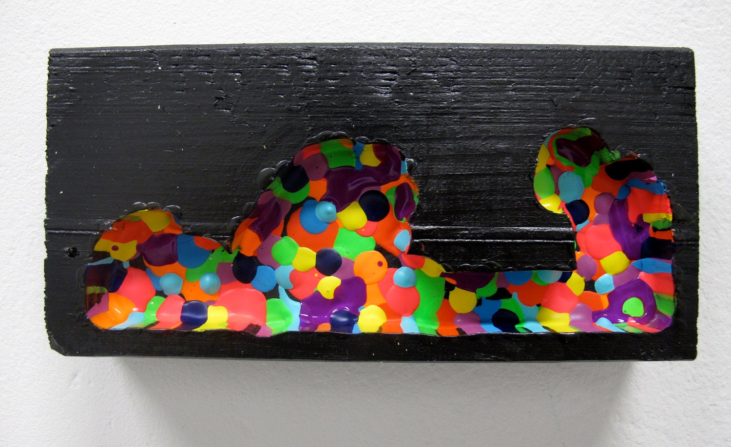 Rainbow Rain Cloud Painting on wood, 3.5"x7"x1.5"