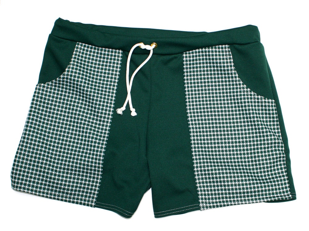Frankie Four Handmade Men's Vintage Style Forest Green and Plaid Swim Trunks