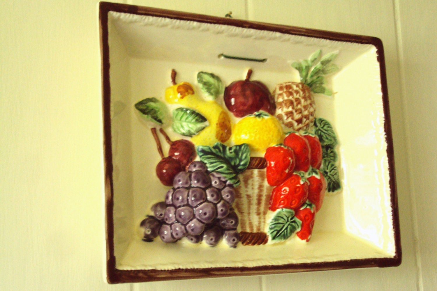 ceramic wall decor - home decor - picture - fruit - rustic - cottage chic - farmhouse - Mad Men decor - Japan - grapes - Anthropologie style