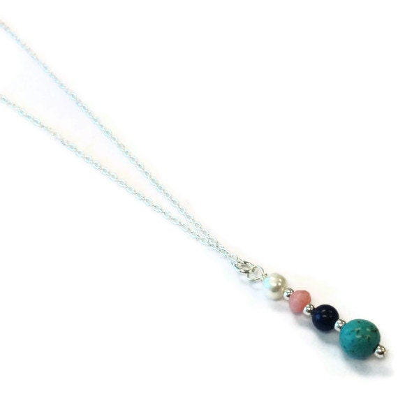 Gemstone Necklace Pearl Turquoise Coral Lapis Sterling Silver Jewelry Natural Gemstone Jewellery Chain Pendant N-326 327 328 329