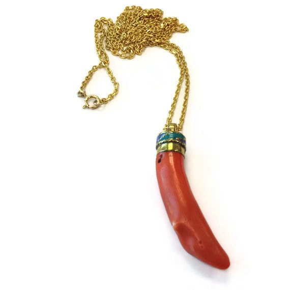 Coral Necklace Long Gold Chain Branch Pendant Jewellery Coral N-337