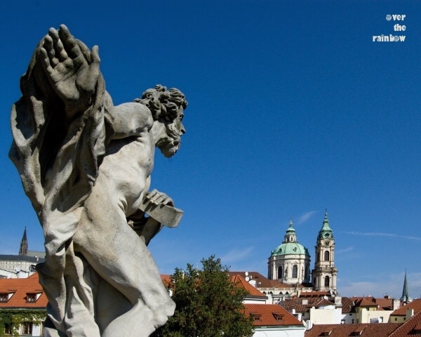 Prague photograph, Blue sky, city landscape, Vrtbovska garden, cityscape, 10x8, titled: View from Vrtbovska Garden