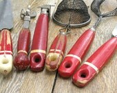 Rustic Kitchen Utensils - Painted  Red Handle - Instant Collection - Chippy Farmhouse Chic - SplendidJunk