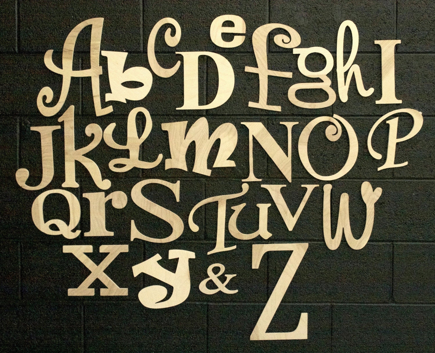 Wooden Alphabet Set, Unfinished Wood Letters in Mixed Fonts and Sizes, ABC Wall