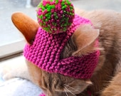 Pom Pom Cat Hat - Lime Green and Pink