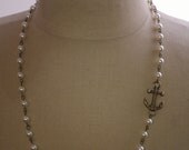 Crystal Pearl Necklace with Antique Brass Anchor