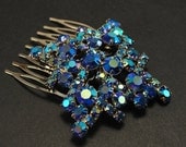 Turquoise Teal Blue Crystal Bridal Hair Comb, Art Deco, Vintage Hairpiece, Rhinestones, Bridal Hair Accessory, Crystal Headpiece