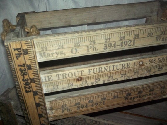 Reserved for Krystie Farmhouse, French country, Primitive fabulous yard stick storage box for baby boy nursery or shelves