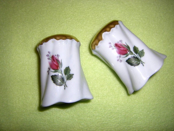 Pink Roses and Gold Porcelain Salt and Pepper Shakers