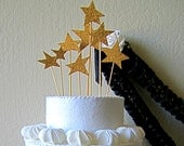 Stardust Wedding Cake Topper - Set Of 8 Glistening Gold Stars- Art Deco - Varying Lengths