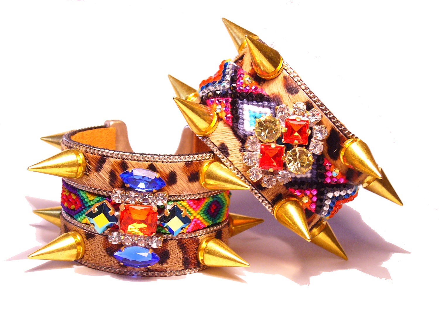 The Original Hair on Hide and Spikes friendship cuff - Custom Made -Spiked Vintage Rhinestone Friendship Bracelet - BRIAR LOVE Series