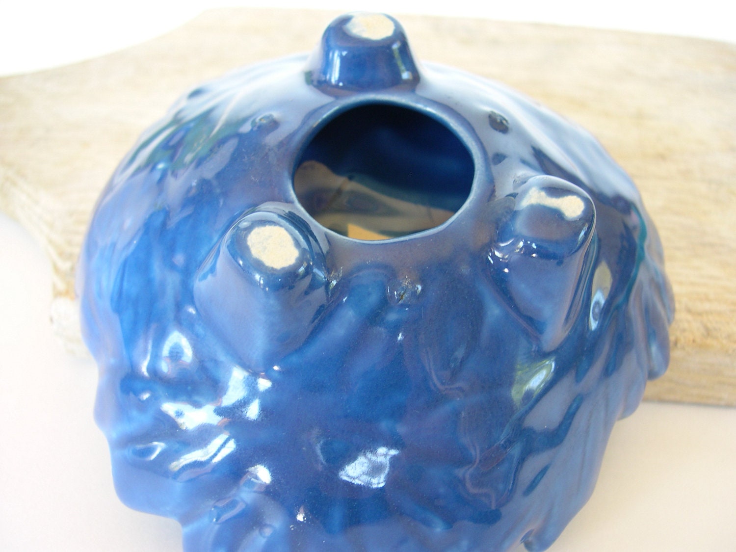 Vintage Pottery Dish Blue Daisy Flowers 60s