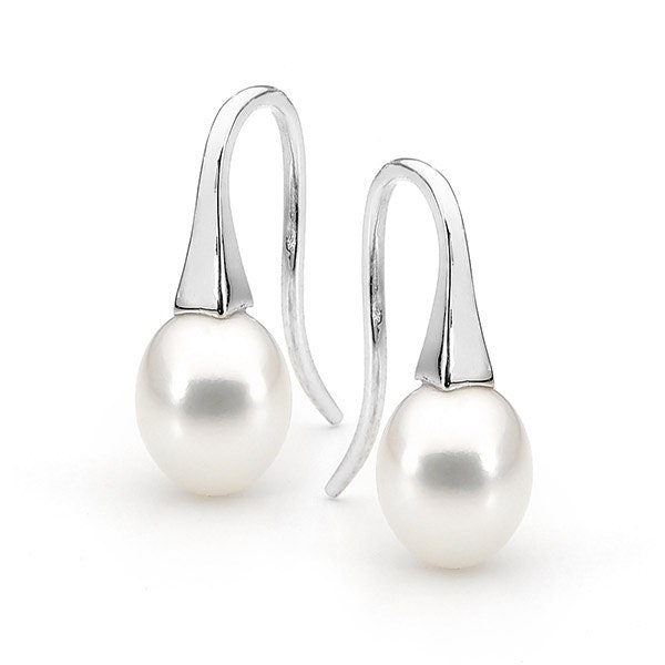 Sterling Silver small White Pearl Drop Earrings, White drop pearl earrings