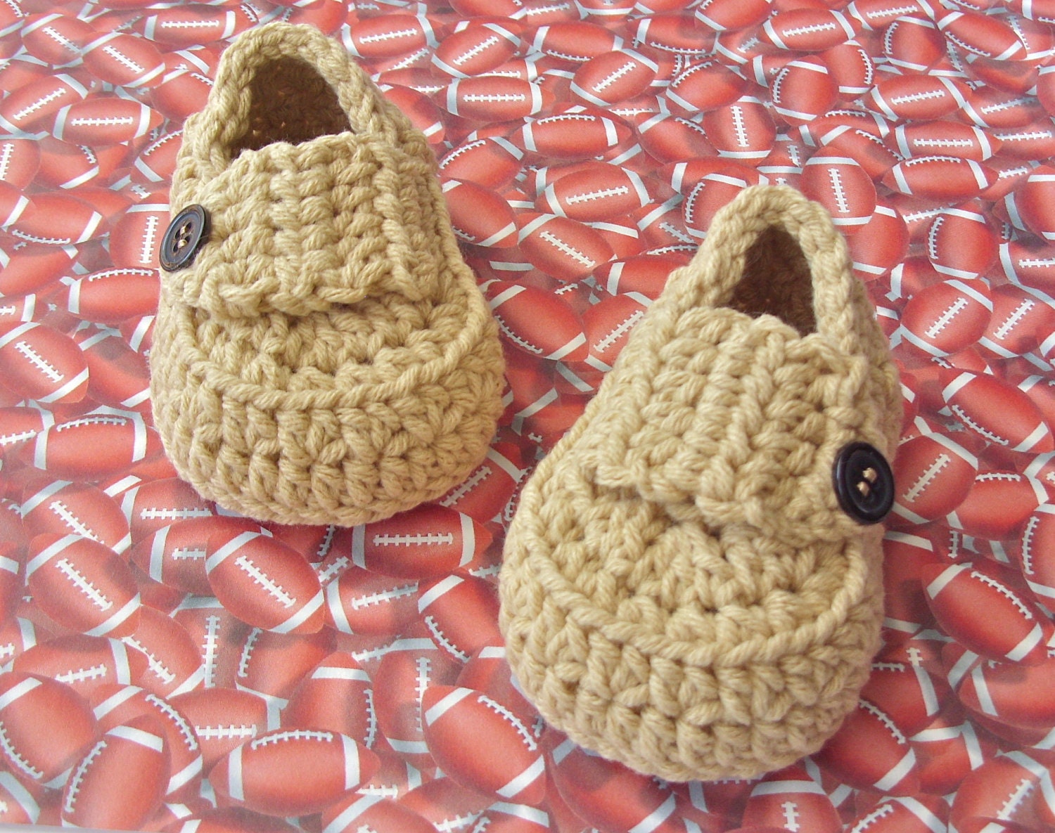 Baby Boy Booties - Modern Crochet Vintage Style Infant Shoes - Handmade Khaki Loafers - Size 3 to 6 Months - Gift Boxed - Ready to Ship